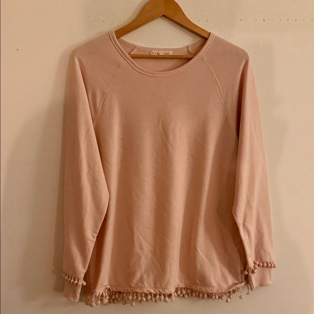 Cozy Pink Sweatshirt with Pom-Pom Detail